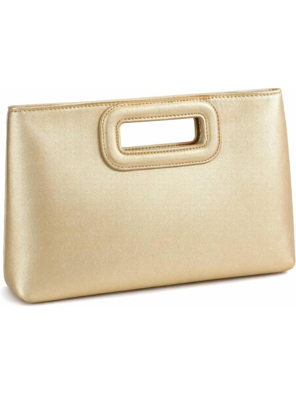 Women Lightgold Clutch Handbag Modern Faux Leather with Metal Handle Evening Bag